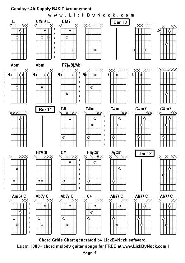 Chord Grids Chart of chord melody fingerstyle guitar song-Goodbye-Air Supply-BASIC Arrangement,generated by LickByNeck software.